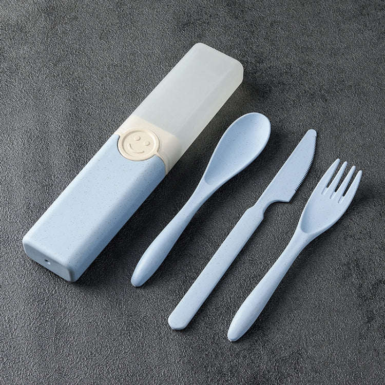4 In 1 Portable Wheat Straw Tableware Set Outdoor Travel Storage Tableware Box, Style: B With Kni...