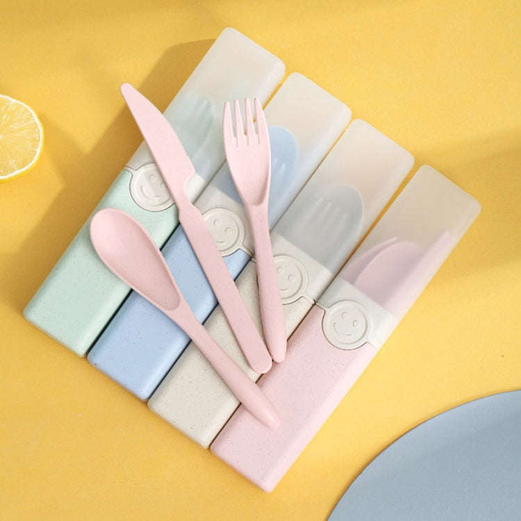 4 In 1 Portable Wheat Straw Tableware Set Outdoor Travel Storage Tableware Box, Style: A With Cho...