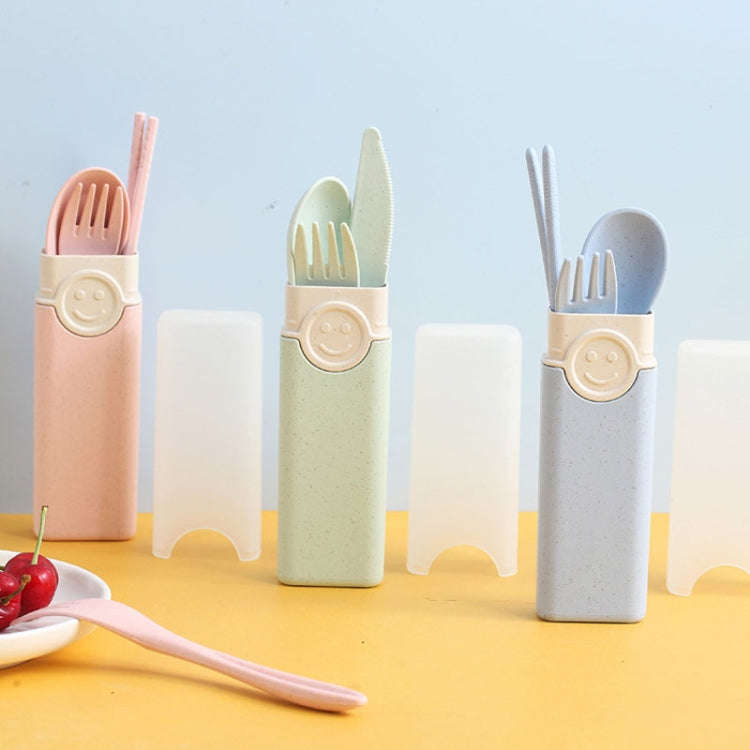 4 In 1 Portable Wheat Straw Tableware Set Outdoor Travel Storage Tableware Box, Style: B With Kni...
