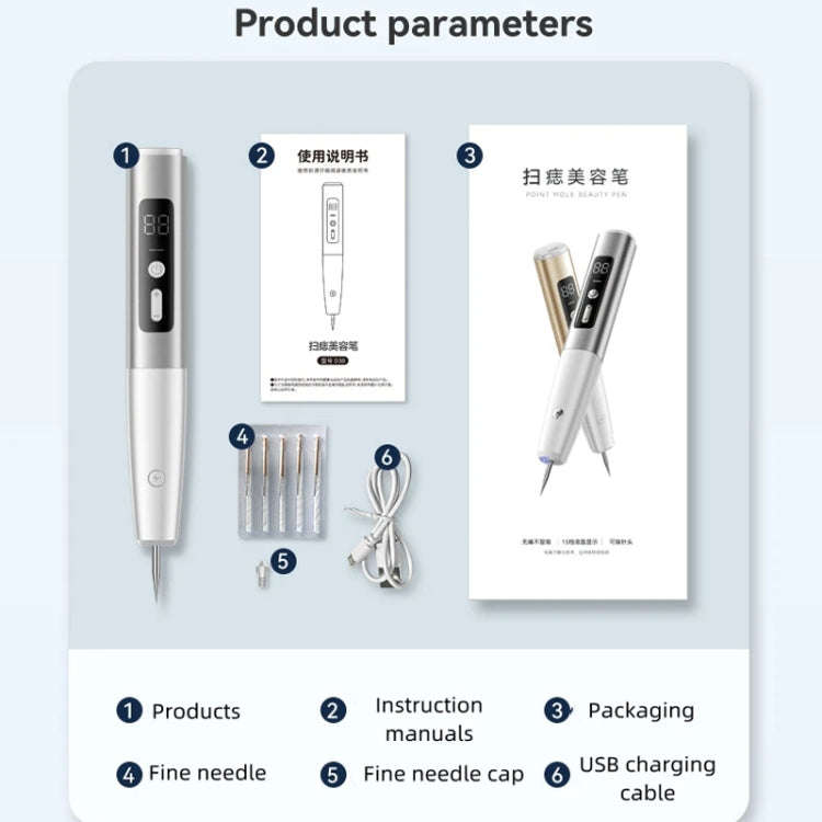 15 Gears Rechargeable Mole Spotting Pen Laser Beauty Instrument Spot Removal Magic Tool(Silver)