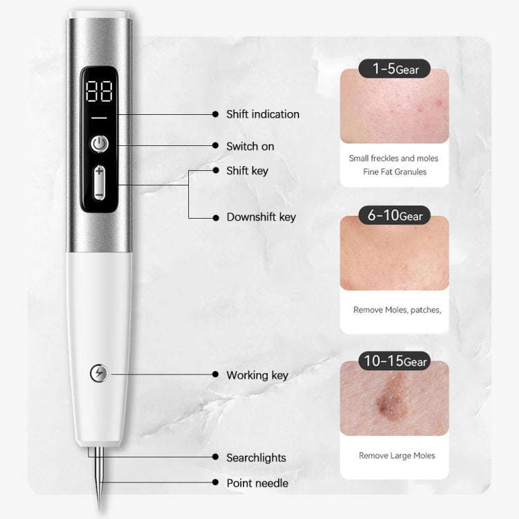 15 Gears Rechargeable Mole Spotting Pen Laser Beauty Instrument Spot Removal Magic Tool(Silver)