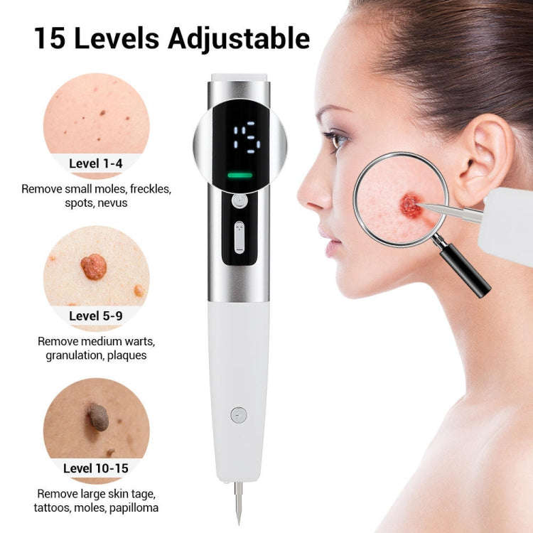 15 Gears Rechargeable Mole Spotting Pen Laser Beauty Instrument Spot Removal Magic Tool(Silver)