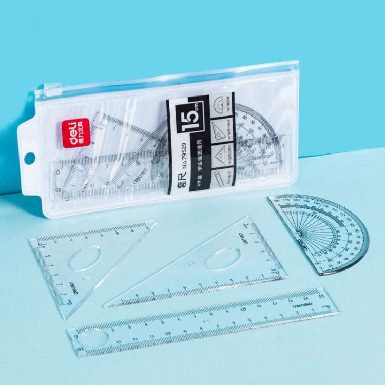 Deli  4-in-1 Ruler Set for Students Ruler Stationery Set, Model: 79529