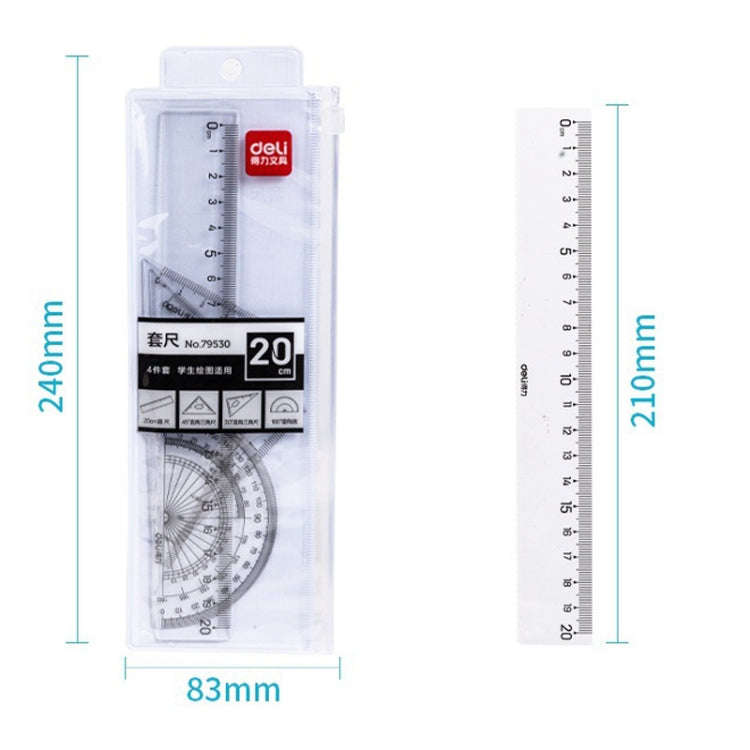 Deli  4-in-1 Ruler Set for Students Ruler Stationery Set, Model: 79529