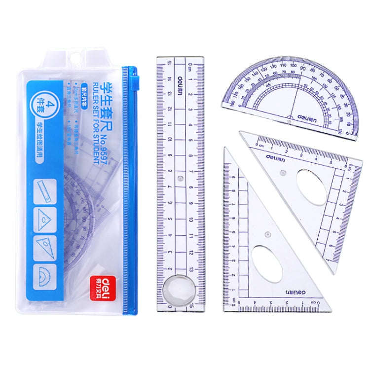 Deli  4-in-1 Ruler Set for Students Ruler Stationery Set, Model: 9597