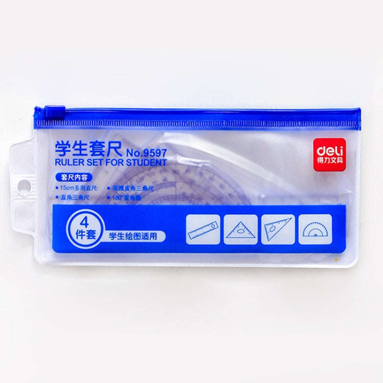 Deli  4-in-1 Ruler Set for Students Ruler Stationery Set, Model: 9597