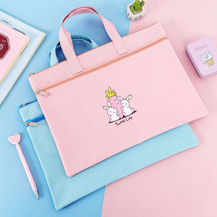 Zipper Canvas File Bags A4 Folder Pouch For Students Portable Handbag, Style: Little Rabbit (Pink)