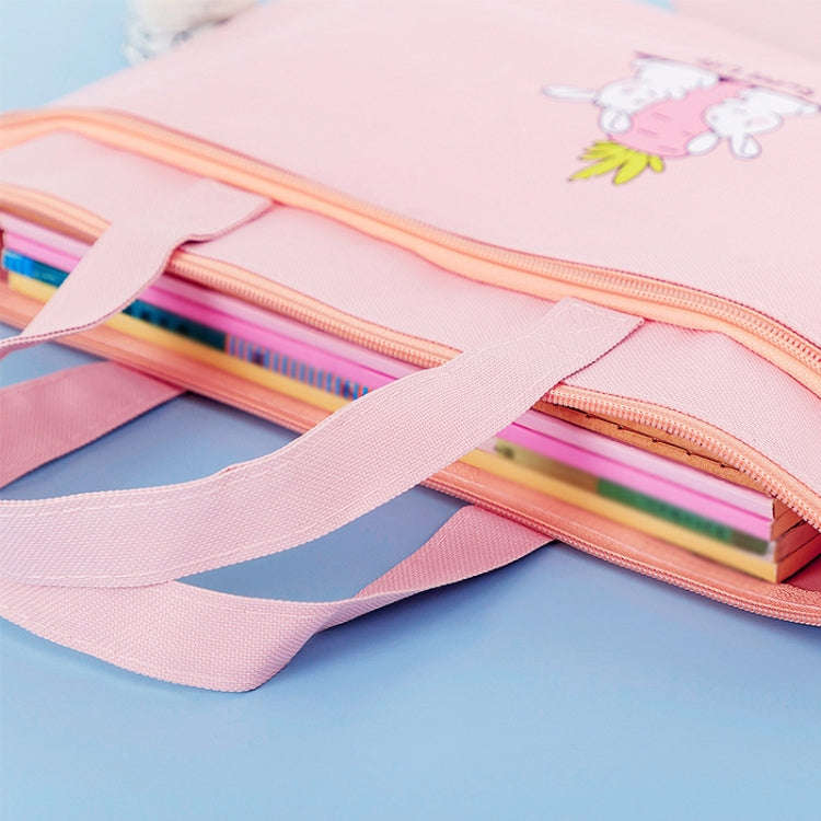 Zipper Canvas File Bags A4 Folder Pouch For Students Portable Handbag, Style: Little Rabbit (Pink)