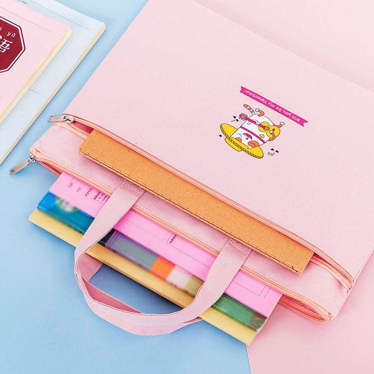 Zipper Canvas File Bags A4 Folder Pouch For Students Portable Handbag, Style: Little Rabbit (Pink)