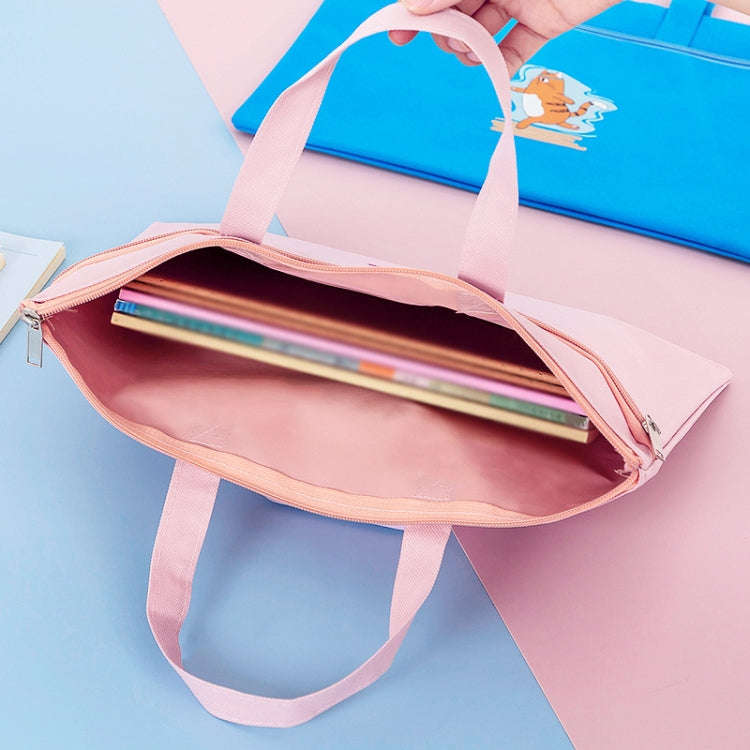 Zipper Canvas File Bags A4 Folder Pouch For Students Portable Handbag, Style: Little Rabbit (Pink)