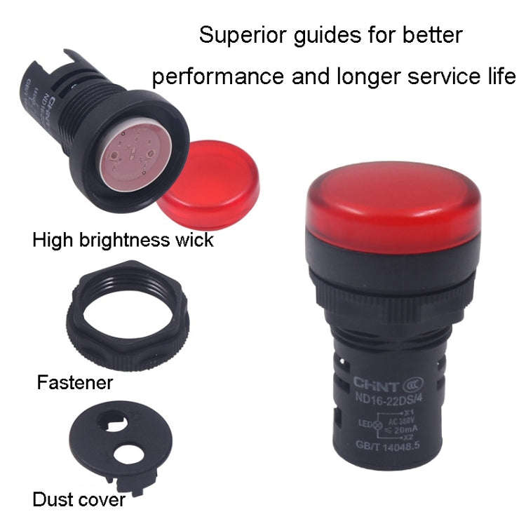 CHINT ND16-22DS LED Signal Light Power AD Indicator Lights, Model: 220V (Red)