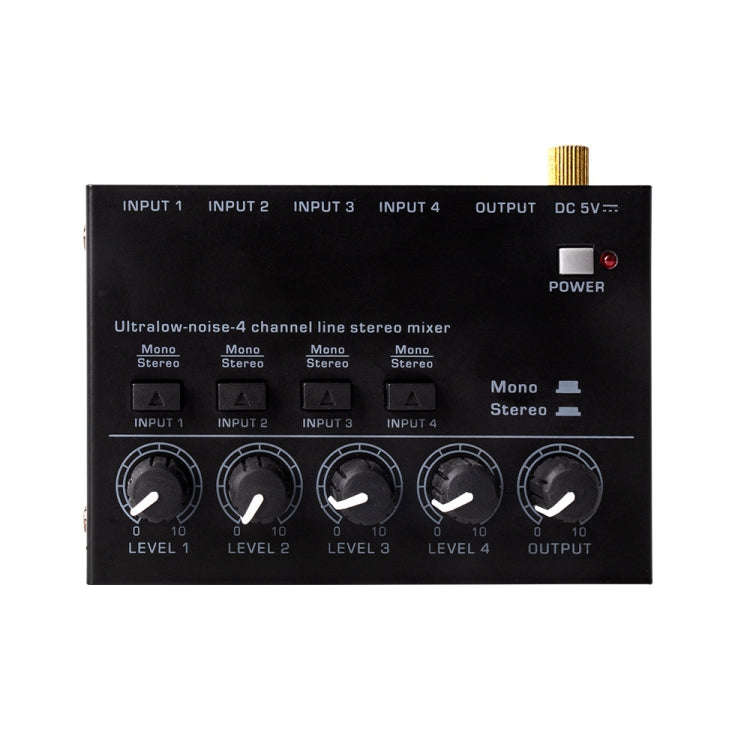 Ultra-compact 4 Channel Stereo Sound Low-noise Mixer For Recording Live Broadcasting, US Plug(MAX...