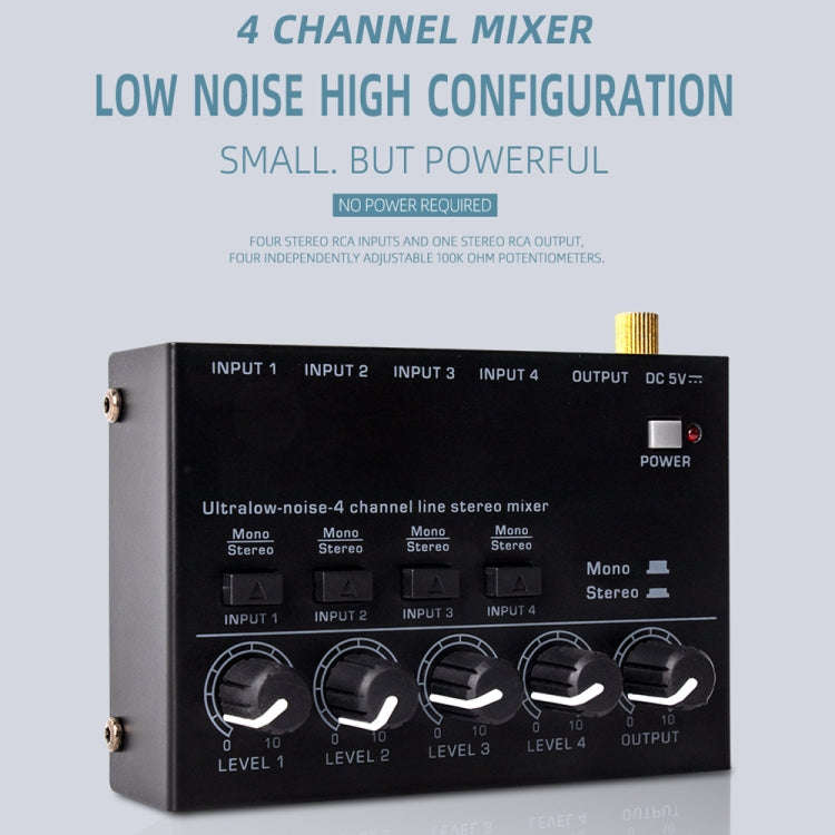 Ultra-compact 4 Channel Stereo Sound Low-noise Mixer For Recording Live Broadcasting, US Plug(MAX...