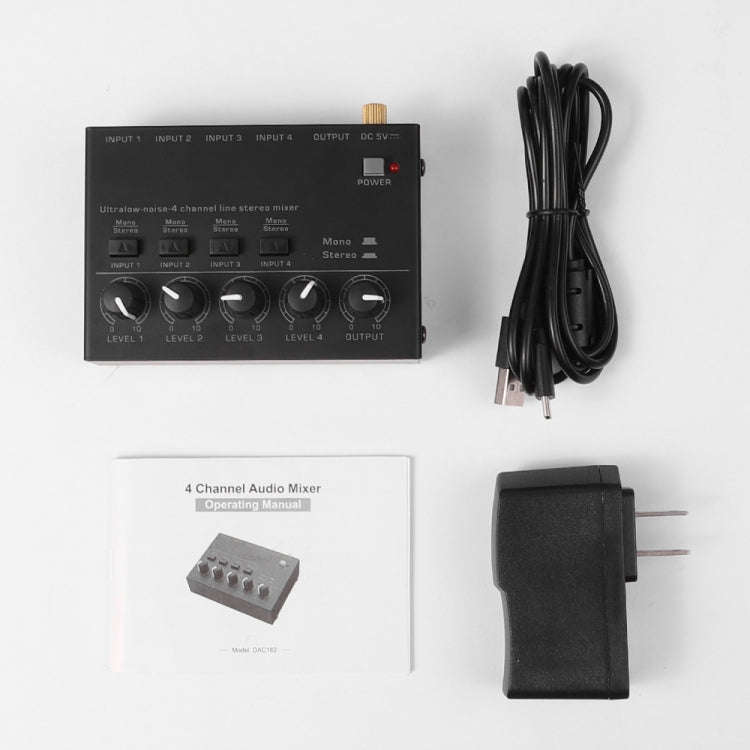 Ultra-compact 4 Channel Stereo Sound Low-noise Mixer For Recording Live Broadcasting, US Plug(MAX...