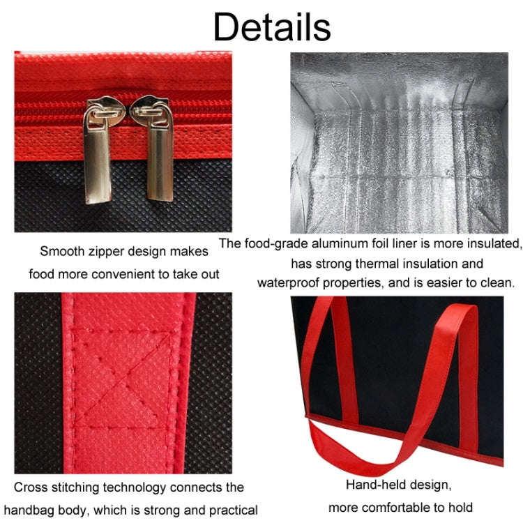 41x26x33cm Non-Woven Bento Aluminum Foil Thermal Bag Takeaway Lunch Bag With Bottom Plate(Black)