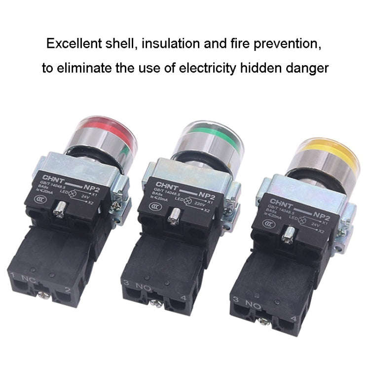 CHINT NP2-BW3563/24V 2 NO Pushbutton Switches With LED Light Silver Alloy Contact Push Button (Ye...