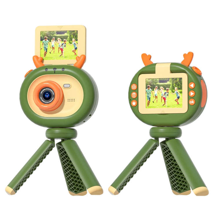 S2 2.4-Inch 180-Degree Flip-Screen 1080P HD Cartoon Children Digital Camera With Stand(Dark Green)