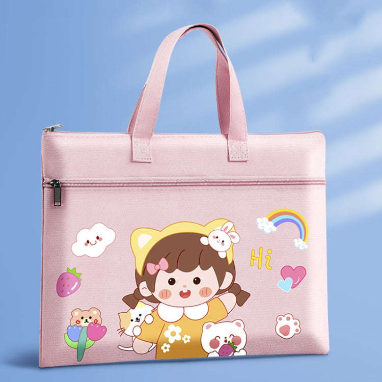 Student Tote Handle Book Bag Canvas Waterproof Data Storage Bag(Sweetheart Girl)