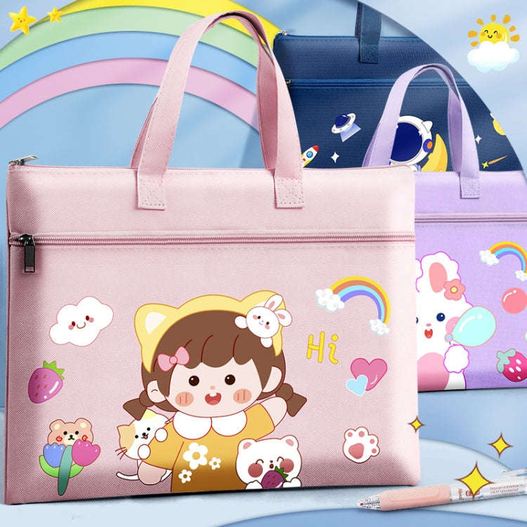 Student Tote Handle Book Bag Canvas Waterproof Data Storage Bag(Sweetheart Girl)
