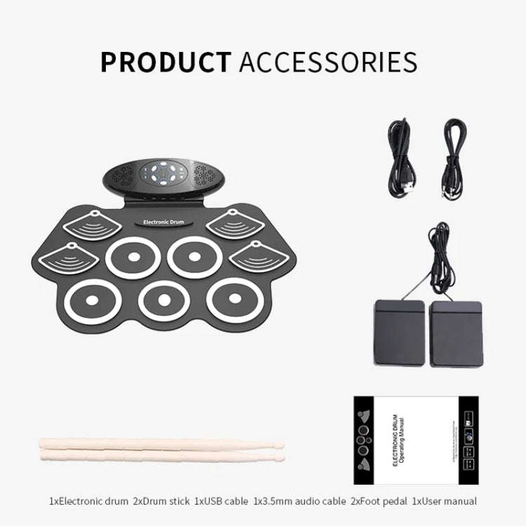 W362 Silicone Double Horn Hand-Rolled Drums Foot Pedal Percussion 7 Drum Kits Electronic Drums