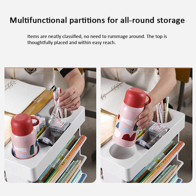5-layer Movable Trolley Plastic Storage Rack for Student Books Vertical Bookshelves(Pink)