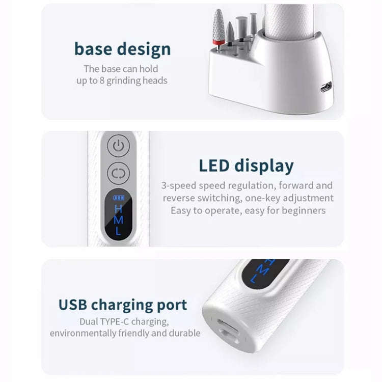 M3 USB Charging Portable Electric Nail Polisher Nail Art Tools Home Nail Art Instrument(White)