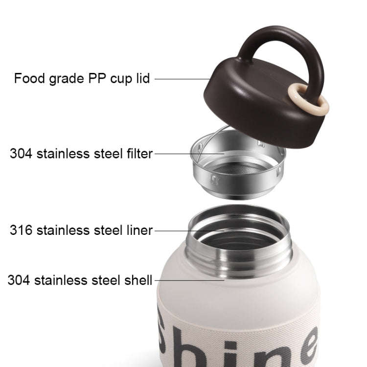 600ml 316 Stainless Steel Portable Thermos Coffee Cup with Tea Filter(Black)