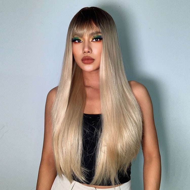 Gradient Long Straight Hair Chemical Fiber High Temperature Silk Wig with Bangs, Color: LC288-1