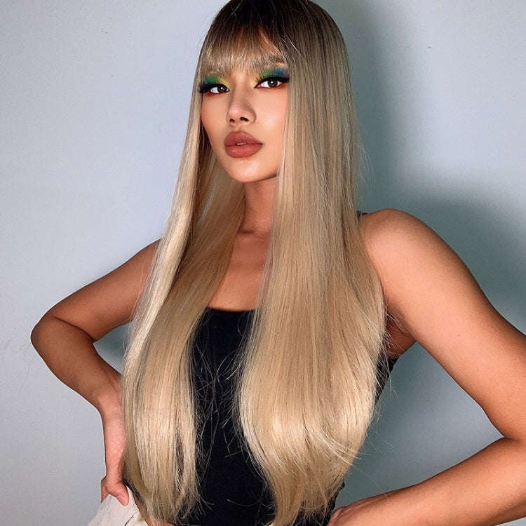 Gradient Long Straight Hair Chemical Fiber High Temperature Silk Wig with Bangs, Color: LC288-1