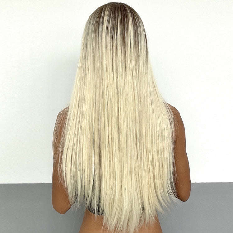 Gradient Long Straight Hair Chemical Fiber High Temperature Silk Wig with Bangs, Color: LC5217