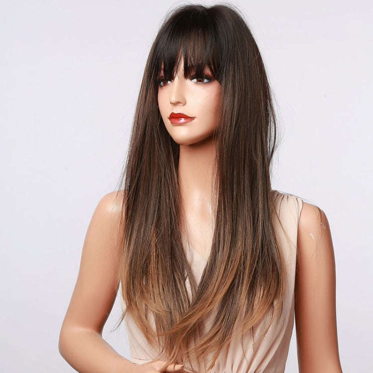 Gradient Long Straight Hair Chemical Fiber High Temperature Silk Wig with Bangs, Color: LC5067