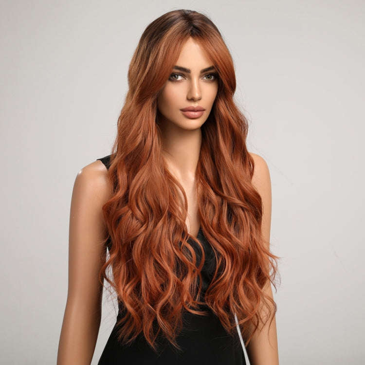 Big Wavy Women with Middle Parted Bangs Gradient Long Curly Hair Chemical Fiber Wig(8160)