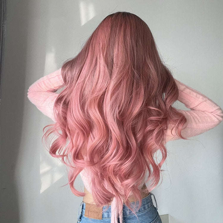 Gradient Pink Long Curly Chemical Fiber Wig Headgear(LC313)