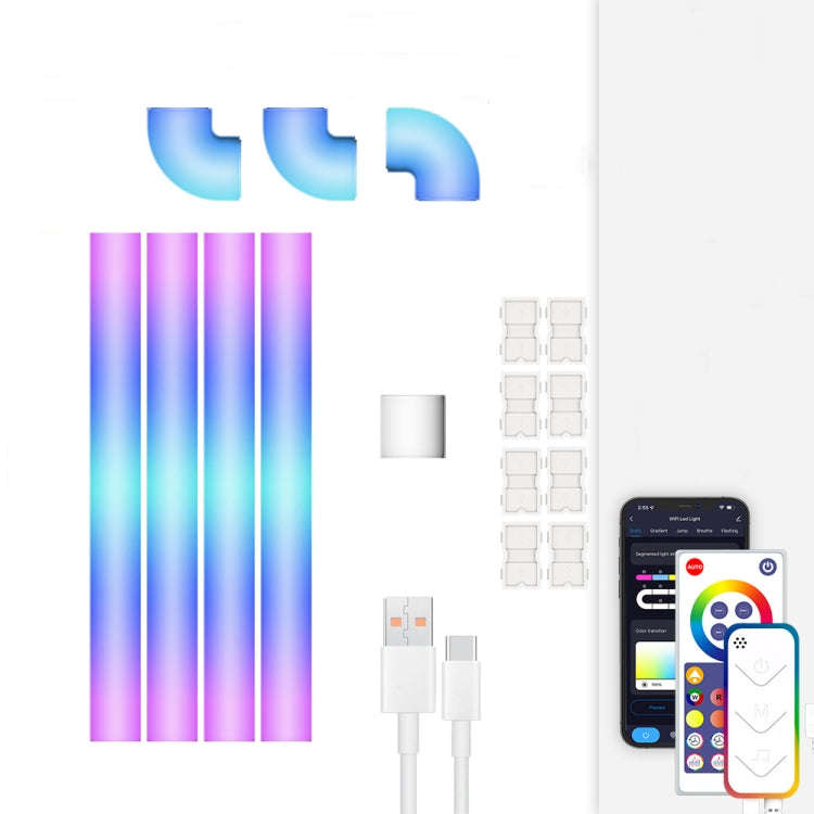 4pcs+3 Corners WiFi 12V RGBIC Splicing Wall Light Intelligent Remote Control Indoor Decorative Am...