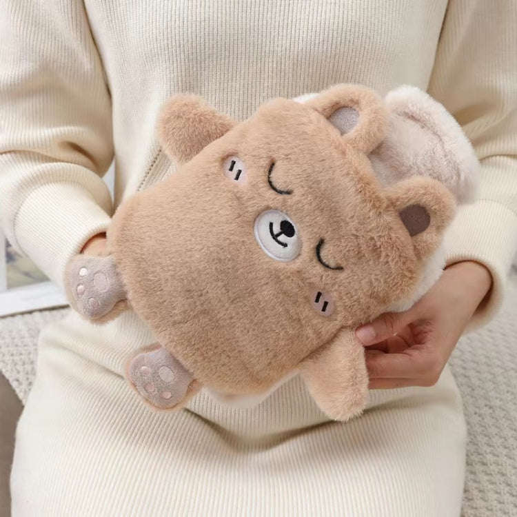 1L Hot Water Bag Dual Hands Plush Cute Hand Warmer, Style: Little Brown Bear