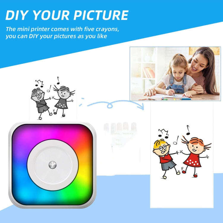 RGB Light Portable Mini Bluetooth Printer Inkless Document Label Printer with 5-Rolls Stickers