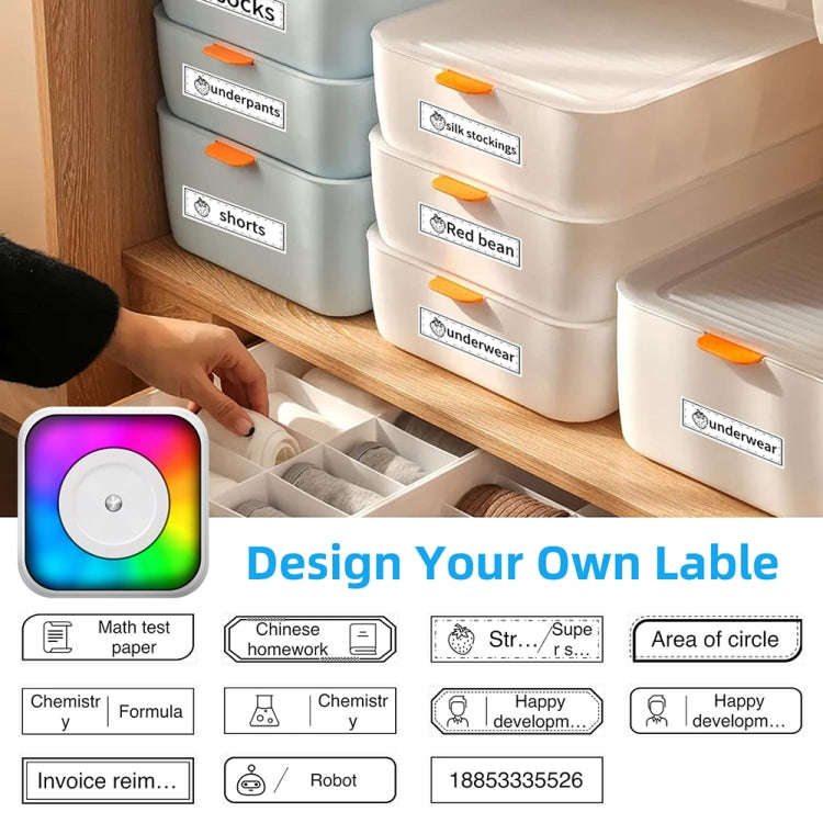 RGB Light Portable Mini Bluetooth Printer Inkless Document Label Printer with 5-Rolls Stickers