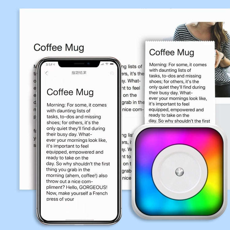 RGB Light Portable Mini Bluetooth Printer Inkless Document Label Printer with 1-Roll Paper