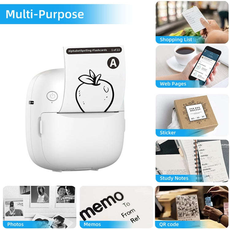 RGB Light Portable Mini Bluetooth Printer Inkless Document Label Printer with 1-Roll Paper