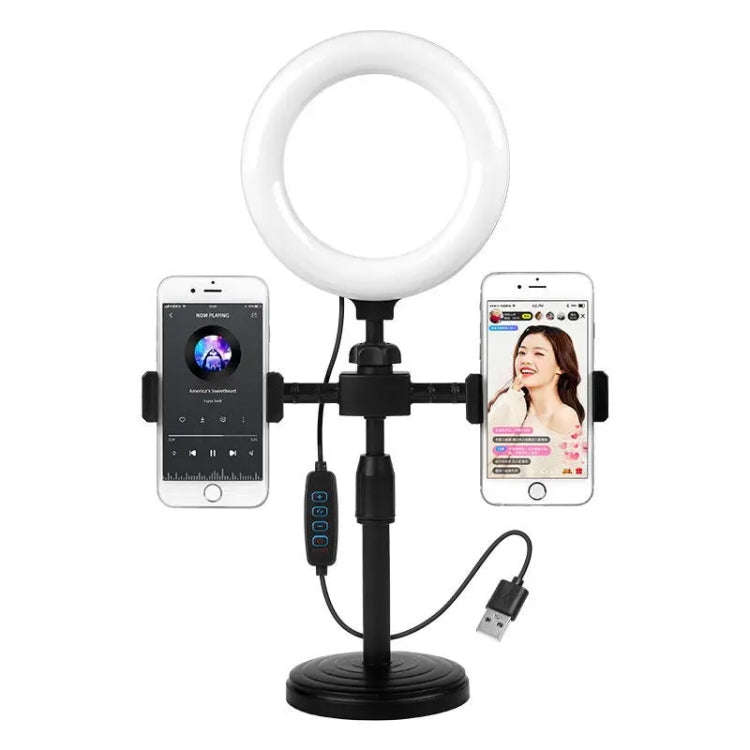 Double-machine Position Round Plate Desktop Cell Phone Live Streaming Holder 6 inch Fill Light Se...