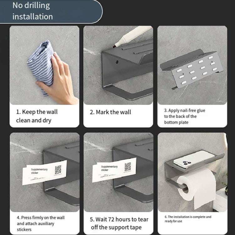 Stainless Steel Bathroom Roll Paper Holder No-Punch Cell Phone Storage Shelf, Style: Phone Rack (...
