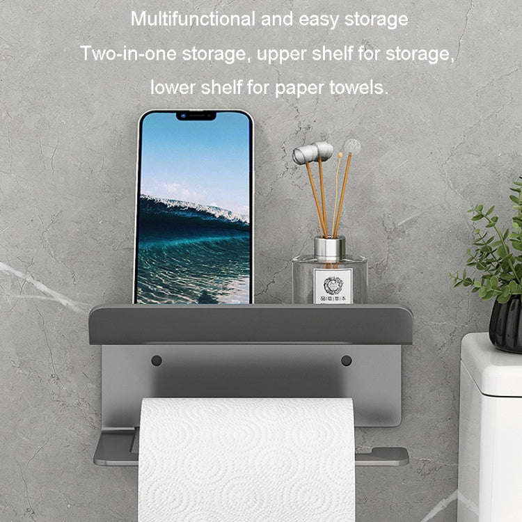 Stainless Steel Bathroom Roll Paper Holder No-Punch Cell Phone Storage Shelf, Style: Phone Rack (...