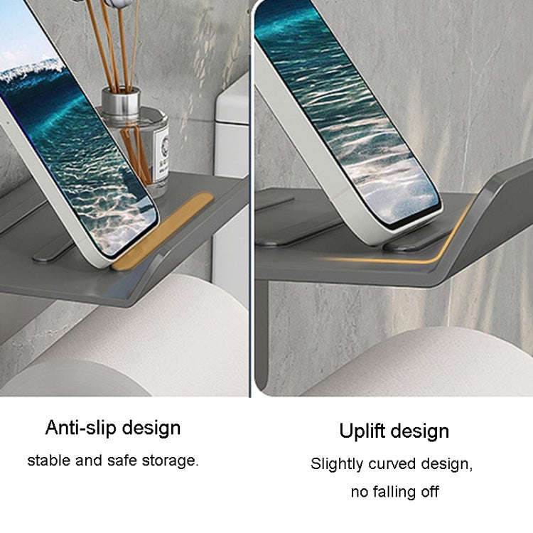 Stainless Steel Bathroom Roll Paper Holder No-Punch Cell Phone Storage Shelf, Style: Phone Rack (...