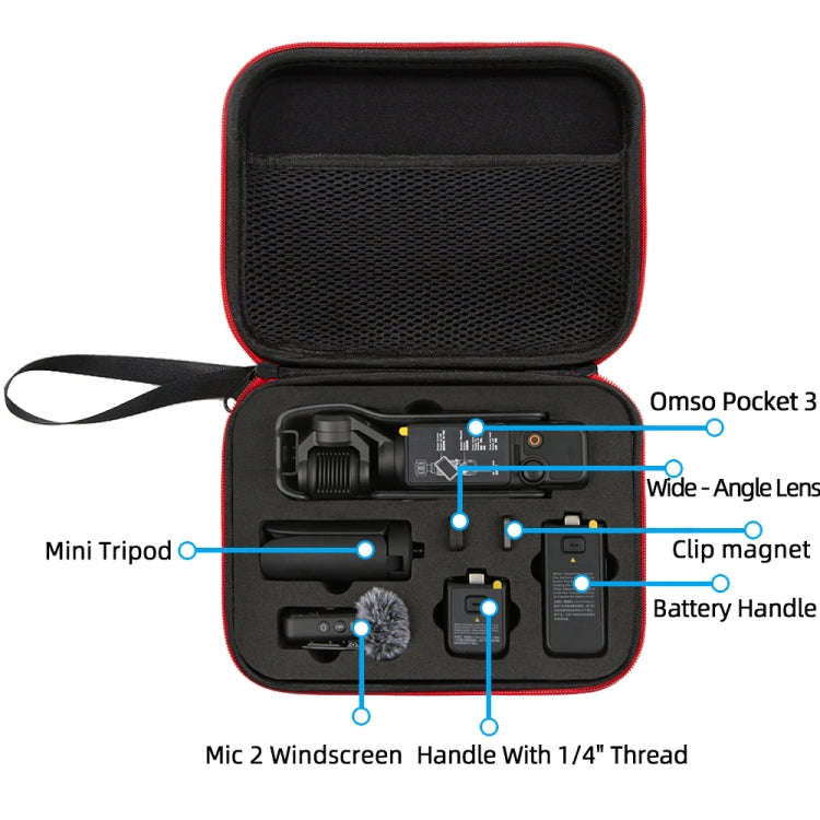 For DJI Osmo Pocket 3 Storage Bag Pocket Camera Handbag(Black Shell Red Inner)