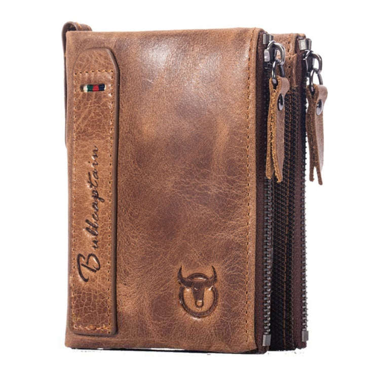 BULL CAPTAIN QB06 Retro First-layer Cowhide Anti-theft Zipper Wallet Short Drive License Coin Cli...