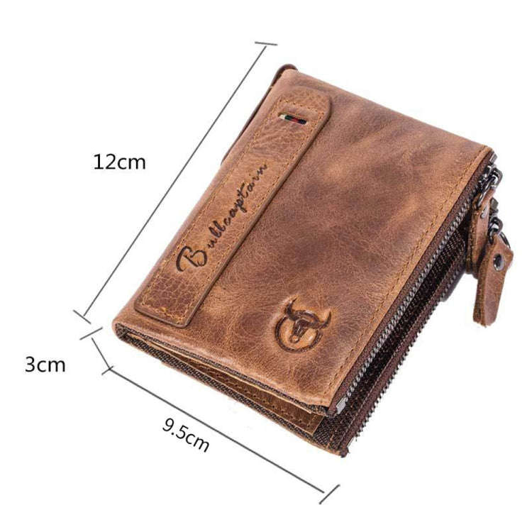 BULL CAPTAIN QB06 Retro First-layer Cowhide Anti-theft Zipper Wallet Short Drive License Coin Cli...