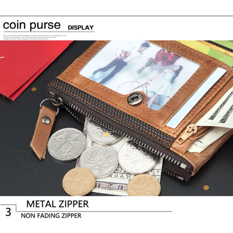 BULL CAPTAIN QB06 Retro First-layer Cowhide Anti-theft Zipper Wallet Short Drive License Coin Cli...