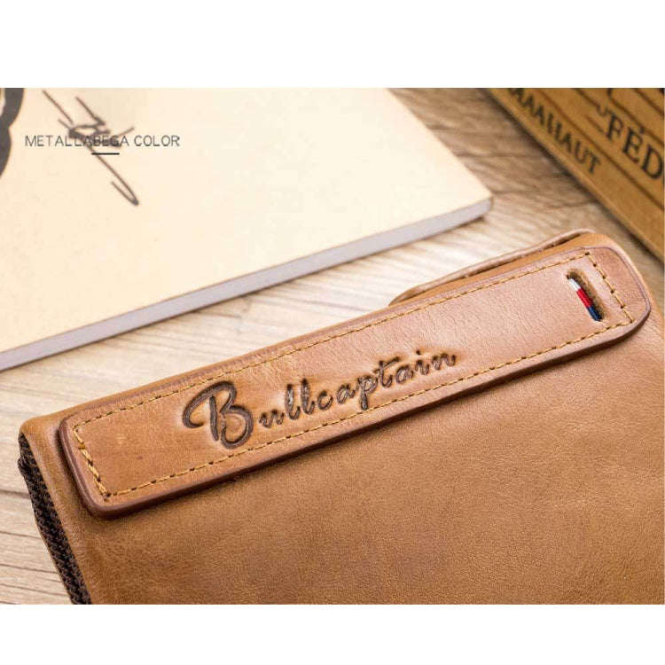 BULL CAPTAIN QB06 Retro First-layer Cowhide Anti-theft Zipper Wallet Short Drive License Coin Cli...