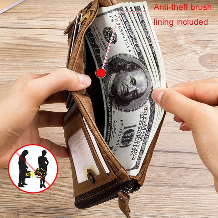 BULL CAPTAIN QB06 Retro First-layer Cowhide Anti-theft Zipper Wallet Short Drive License Coin Cli...