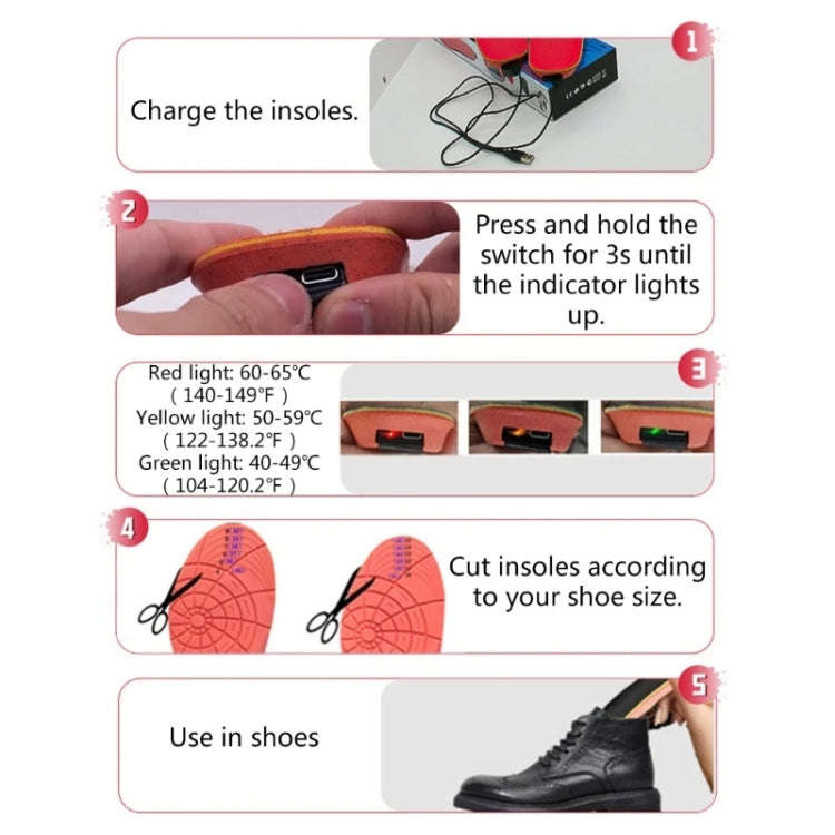 USB Charging Heating Insoles Size Cuttable and Washable Electric Foot Warmer Insoles, Size: 41-46...